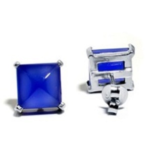 Pendientes con forma de cojín de plata de ley 925, Gema de Calcedonia azul, novedad - Product Image 1