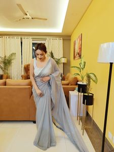 ชุดผ้าลายจอร์เจียแบบสวยสุดเซ็กซี่เสื้อส่าหรีสำหรับผู้หญิงอินเดียเสื้อผ้าสำหรับงานแต่งงานราคาถูก - Product Image 6