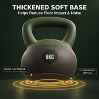 Kettlebell compact en PVC durable avec logo personnalisé, remplissage de sable de fer, base souple antidérapante respectueuse du sol et design étanche