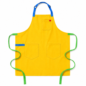Delantal Amarillo con Correa Azul para el Cuello y Lazos Verdes, Material de Lona, Lavable a Máquina, Moderno, Resistente al Agua, para Cocina y Uso Diario - Product Image 1