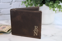 Dompet Lipat Dua Kulit PU yang Dapat Diukir Laser, Tempat Kartu ID, Dompet Pria Kulit Vegan Kustom, Dompet Pribadi Berukir Mineti MLAW CN