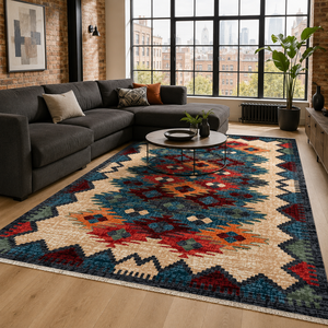 <b>Rug</b> Weavers RW7067 Karabagh Navy Tribal Washable <b>Rug</b> Dropshipping Wholesale Washable Chenille 10 Sizes - Product Image 1