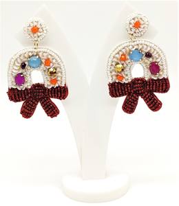 Boucles d'oreilles en tricot plaqué or avec motif géométrique en forme de chapeau de Noël avec diamant, jolies fêtes de mariage en perles de laine. - Product Image 1