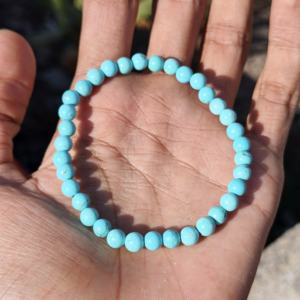Pulseras de Cuentas de Turquesa Azul de 8 mm, Plata de Ley 925, Hechas a Mano, Ajustables, con Línea Elástica, Joyería Clásica de Moda, Finas Cuentas - Product Image 1