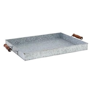 Rectangle Shape Galvanized Iron Food Serving <b>Tray</b> In Wooden Handles For Home Hotel <b>Snacks</b> And Drinks Serving <b>Trays</b> - Product Image 3
