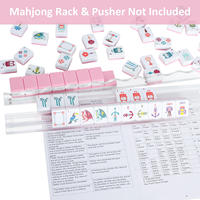 Mahjong moderne bicolore rose en mélamine, tuiles transparentes en cristal américain, 160 pièces, thème voyage et vacances, table de Mahjong