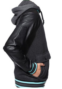 Veste en cuir d'inspiration universitaire Letterman pour hommes veste de baseball d'hiver en toile mince à capuche longue avec broderie en chenille vestes pour hommes - Product Image 3