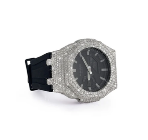 Montre à cadran rond noir avec boîtier en acier inoxydable, bracelet en moissanite, résistance à l'eau 10 bars - Product Image 2
