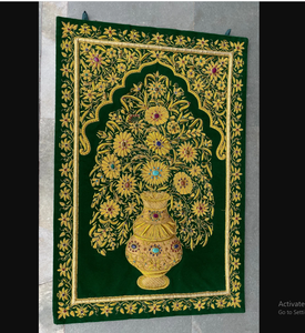 Zari colgante de pared hecho a mano estilo Art Deco Zari bordado con florero artístico para boda y decoración del hogar - Product Image 3