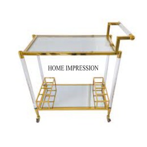 Rustic Vintage Art Inspired Antique Designer Gold Plated Luxurious Quality Metal Made Serving Trolley From India In Best Price - Product Image 2