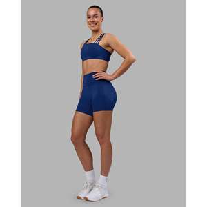 Shorts ultra-courts Fusion à taille très haute, 6 poches, bleu nuit, en spandex - Product Image 3