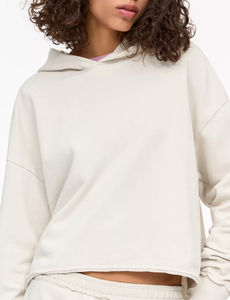 Femmes coton éponge polaire Boxy Fit sweat à capuche bas survêtement motif solide ourlet effiloché ceinture hiver saison avant Logo - Product Image 6