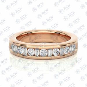 1.50 TCW rond brillant coupe demi éternité Moissanite bague pour femmes pour mariage anniversaire cadeau d'anniversaire avec bande d'amour - Product Image 6