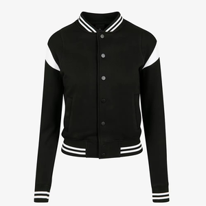 Veste universitaire noire personnalisée pour femmes, bombardier de baseball, veste Letterman à rayures blanches, vêtements d'extérieur à la mode décontractés - Product Image 1