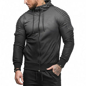 Sweat-shirt à capuche athlétique pour homme 100% coton Hiver Broderie décontractée Veste de fitness Séchage rapide Respirant - Product Image 5