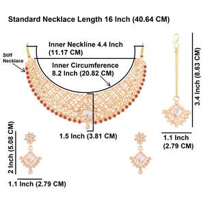 Indian Weddings Jewellery <b>Set</b> Antique Faux Pearl Choker <b>Necklace</b> Dangle <b>Earrings</b> With Maang Tikka Jewellery <b>Set</b>, Maroon Color - Product Image 3