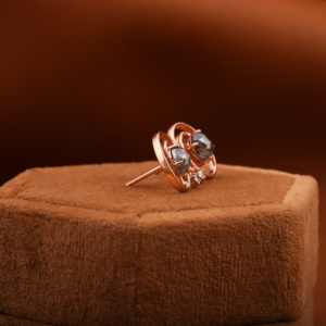 Boucles d'oreilles spirales en diamant naturel, taille ovale, serties de diamants sel et poivre, faites à la main, en or rose 18 carats pour femme - Product Image 4