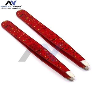 แหนบขนตาสเตนเลสแบบกึ่งโค้ง2ชิ้นสำหรับต่อขนตาผมสีแดงและดำเคลือบวอลลุ่มและประเภทปลายไฟเบอร์ - Product Image 2