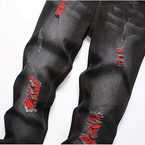 Pantalones vaqueros rectos transpirables de cintura cómoda para hombre, pantalones vaqueros elegantes de tela de poliéster y algodón de primera calidad - Product Image 4