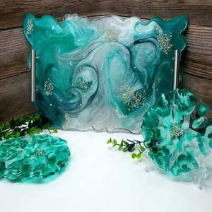 Bandeja de resina epoxi para exhibición de perfume, bandeja de tocador de resina, bandeja organizadora de resina hecha a mano, bandeja de resina para joyería - Product Image 5