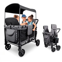 Poussette Wagon pliable 4 places Wagon Poussette avec harnais à 5 points Sièges Accès facile Porte à fermeture éclair Pare-soleil amovible