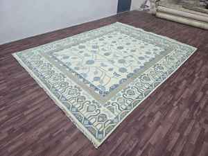 Tapis en laine bleu clair fait à la main au design moderne oushak noué à la main pour la maison ou le pique-nique Taille personnalisable de 5x8 à 10x12 - Product Image 2