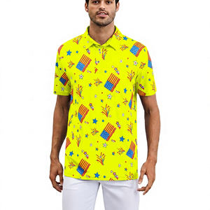 Chemise décontractée pour homme à manches courtes, imprimé numérique patriotique, bleu, rouge, blanc, étoiles et drapeaux, respirante, tricotée, 180g, 100% polyester - Product Image 2
