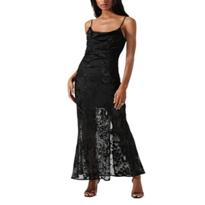 Abito tubino nero Aubrielle di Astr the Label in chiffon con vita naturale - Product Image 4