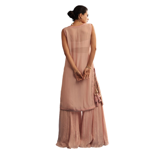 ชุด Palazzo สีชมพูบลัชออนพร้อมปักลายเคอร์ตาชุดงานปาร์ตี้ผลิตจากโรงงาน - Product Image 5