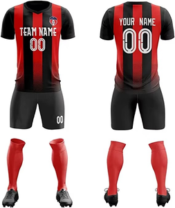 Logotipo personalizado Nombre Camiseta de fútbol Hombres Azul Rojo Uniformes Club Team Transpirable Secado rápido Conjunto de ropa de fútbol para niños y niñas - Product Image 1