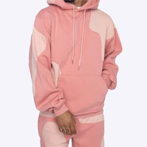 Sudaderas con capucha de calidad superior para hombres con diseño de trabajo de panel Sudaderas con capucha de bloque Color Rosa Sudaderas con capucha de lana de algodón de doble tono - Product Image 4