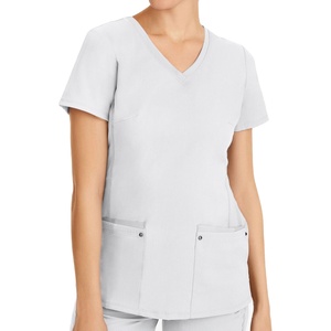 Haut de gommage à manches courtes en coton polyester écologique pour femmes, uniforme médical avec logo personnalisé, quantité minimale de commande bas, vente en gros de vêtements hospitaliers - Product Image 2
