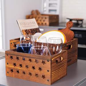Set of 3 Decorative Nesting <b>Wooden</b> <b>Crate</b> with Handles Wood <b>Crates</b> for <b>Storage</b> Containers for Organizing Home <b>Crates</b> - Product Image 4