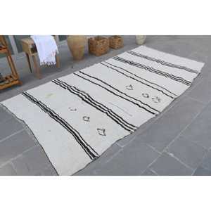 Grand tapis vintage 4,9x9,8 pi (148x299 cm), tapis turc en laine blanche à motifs floraux - Product Image 3