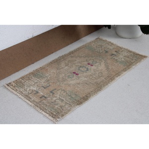 Turkish Rug, 1.6x3.1 ft Vintage Rug, <b>Brown</b> Gray Patchwork <b>Wool</b> Rug - Product Image 3