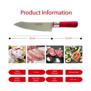 ATASAN 2024, venta al por mayor, juego de cuchillos de cocina de Chef profesional, cuchillo artesanal rojo de acero inoxidable de la mejor calidad No 3, cuchillo para picar - Product Image 4