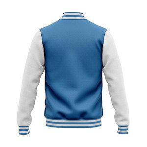 Stylish Winter Sky-White Varsity Jacket OEM Dyed Stand Collar <b>Wool</b> Body Leather <b>Arms</b> Embroidered Letterman Design Plus Size XL - Product Image 2
