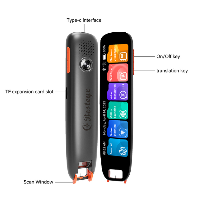 Smart Voice Translator Scanner Pen Portable Instant Translation Device OCR LCD Screen AI ChatGPT Language Translator Equipment