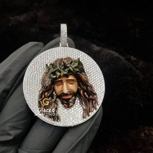 Hip Hop Jesús colgante oro blanco 925 plata esterlina con laboratorio cultivado corte diamante llamativo pieza de declaración - Product Image 1