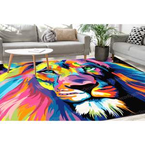 Tapis imprimé motif lion - Moderne, coloré, abstrait, animal, grand, tapis doux non tissé - Product Image 2