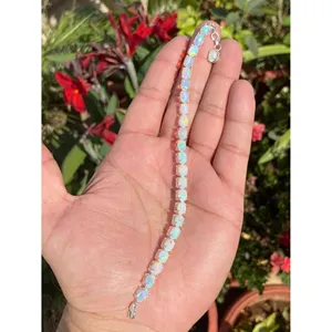 925 Silver Oval <b>Opal</b> Tennis <b>Bracelet</b> Fashionable Jewelry for Women - Product Image 3