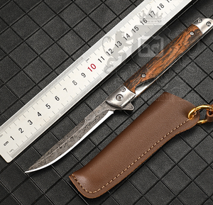 Navaja Plegable Utilitaria Personalizable OEM, Acero Inoxidable, Punta de Caída, Patrón Único, Bloqueo Interno, Botón de Empuje Recto, Madera - Product Image 5