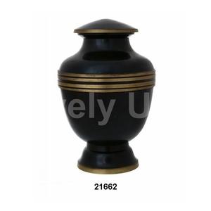 Jet Black Metal Brass Cremation Adult Urns for Human Ashes Free <b>Velvet</b> <b>Bag</b> - Product Image 1