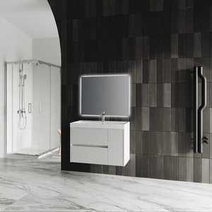 Mobile Bagno Sospeso Koricini Cannes 80cm Bianco Lucido con Anta e Lavabo in Legno Massello e Resina - Product Image 4