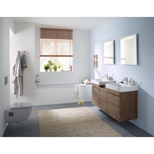 WC suspendu Geberit RENOVA PLAN avec chasse d'eau profonde, design semi-fermé sans rebord, blanc - Product Image 3