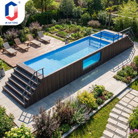 Piscine hors sol avec panneau latéral transparent, cascade et terrasse pour jardin extérieur, villa, piscine