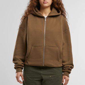 Sweats à capuche en tricot pour femmes, 100% coton, surdimensionnés, fermeture éclair sur le devant, couleur et logo personnalisés - Product Image 4