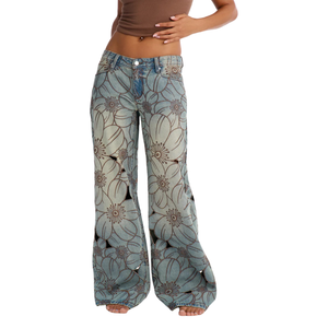Women's Summer Solid Breathable Loose Fit Denim Jeans Mid Waist Distressed Cutout Detail Casual <b>Vintage</b> <b>Y2K</b> Fashion Pants 100% - Product Image 1