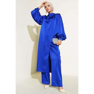 Conjunto de 2 Piezas Azul Marino para Mujer Diseño Satinado con Abertura Lateral - Product Image 4