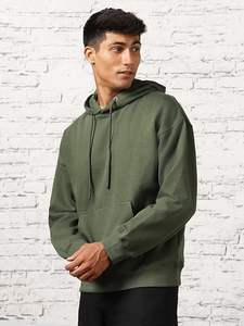 Green Loose Hoodie <b>for</b> <b>Men</b> Oversized Baggy Style <b>Thermal</b> Fleece Pullover Drop Shoulder Custom Logo <b>for</b> Winter OEM Service - Product Image 2